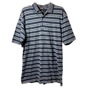 Mungsingwear Polo Shirt Mens Large Slammer Golf Teal Gray‎ Stripe Short Sleeve